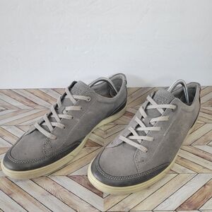 ECCO Taupe Nubuck Leather Lace Up Sneaker Casual Shoes Mens 45 EUR, 11-11.5 US